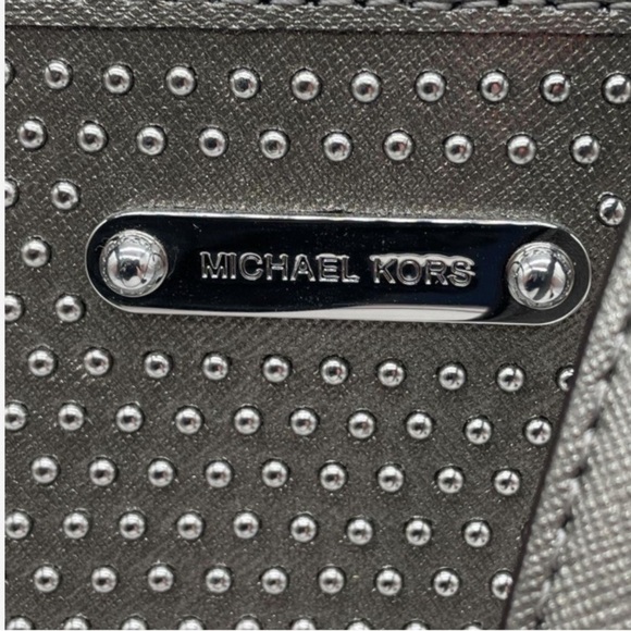 Michael Michael Kors Microstud Center Striped Gray Leather Tote. - Picture 7 of 12